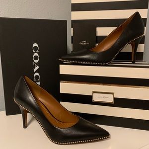 Coach Black Pump with gold bead chain trim. Size 9